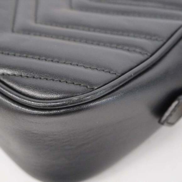 GUCCI Authentic Black Leather GG Marmont Shoulder Bag - Picture 7 of 13